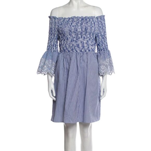 Ted Baker NWT Noaah Smoked Eyelet Off the Shoulder Dress Blue White 4 = 10 US - Picture 2 of 13
